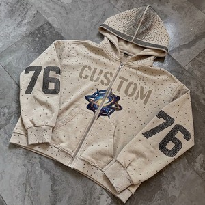 Sudadera con Capucha Amarilla con Cierre, Estampado Brillante con Logotipo de Galaxia, Unisex, Casual, Transpirable, Tejida, Oversize, Vintage, Poliéster/Algodón - Product Image 5