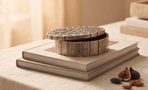 Boîte de rangement élégante en métal argenté rond pour fruits secs et dates, organisateur de table avec couvercle mosaïque - Product Image 3