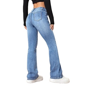 Female Office Staff Uniform Trousers Trend Streetwear Women New Casual Flares Jeans Vintage Mid Waist Button Splice Denim <b>Pants</b> - Product Image 5