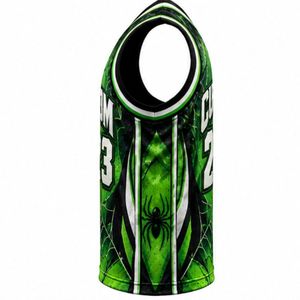 Camiseta de Baloncesto Personalizada con Diseño de Araña Verde para Hombre, Sin Mangas, Cuello en V, Impresión por Transferencia de Calor, Secado Rápido, Poliéster 120g - Product Image 3