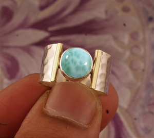 Luxury Natural Larimar Band <b>Ring</b> Elegant 925 Sterling <b>Silver</b> <b>Statement</b> Jewelry High-Quality Caribbean Blue <b>Ring</b> For Woman - Product Image 3