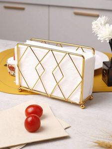 Porte-serviettes en métal doré, design géométrique en fil métallique, support à mouchoirs sur pied, organisateur de table décoratif - Product Image 1