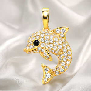 Collier tendance pour enfants en or massif 10 carats avec pendentif minimaliste dauphin en diamant naturel, idée cadeau charmante et scintillante - Product Image 1