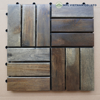 Plancher en bois d'acacia traditionnel minimaliste, motif damier noyer, 12 lattes, revêtement PE pour terrasses de centres commerciaux