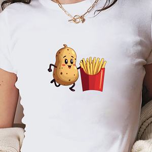 เสื้อยืดแขนสั้นแฟชั่นสไตล์ Y2K สำหรับผู้หญิงเสื้อยืดทรงสลิมฟิตผ้าถักลายการ์ตูนวิ่งมันฝรั่ง - Product Image 3