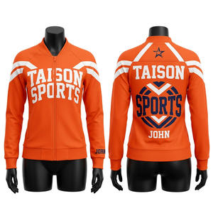 เสื้อแจ็คเก็ตฝึกซ้อมเชียร์ลีดเดอร์สำหรับผู้หญิง 275 GSM โพลีเอสเตอร์คุณภาพสูง ดีไซน์แผงสีแดงเลือดหมู ปักโลโก้ด้วยเทคนิค Heat Transfer - Product Image 3