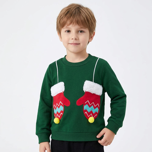 Sweat-shirt à motif de gants de Noël verts, col rond, manches longues, en coton tricoté, pour enfants, hiver, décontracté, bébé, ODM, anti-rétrécissement, hip-hop - Product Image 3