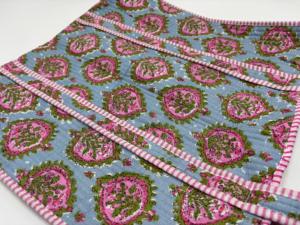 Handmade Kantha Quilted Tote <b>Bag</b> with Geometric Print <b>Fabric</b> Back Zip Striped Handles for Shopping Travel Everyday Use & Gifting - Product Image 3