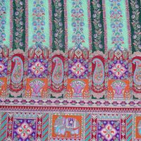 Tissu Crêpe Léger Vert Menthe Émeraude Motif Floral Paisley Éblouissant avec Paillettes Scintillantes, 54 Pouces, Motif Éléphant Paon Daman