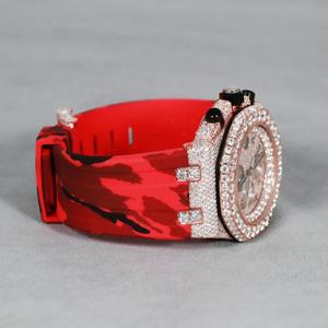 Reloj Cronógrafo de Lujo con Moissanita VVS 100% Probada con Diamantes, Correa Roja Camuflada, Estilo Hip Hop, Cristal, Acero Inoxidable, Cuarzo, Resistente al Agua - Product Image 2