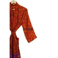 Bata Larga Íntima y Sexy de Mujer para Fiesta, Estilo Kimono Sari de Seda con Cinturón, Bolsillos Delanteros y Confección Artesanal de Patchwork