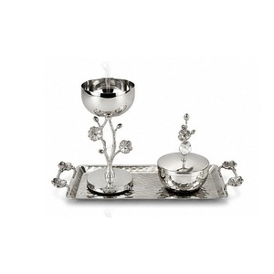 Golden Brass Incense <b>Burner</b> Set With Tray Aromatherapy Religious Use All Season - Product Image 3