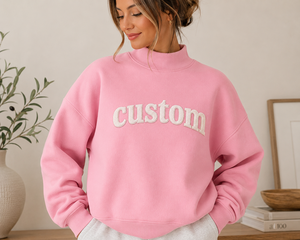 Sudadera Rosa Personalizada con Cuello Alto para Mujer, Oversize, con Estampado de Letras, 100% Algodón, Ropa Casual de Otoño - Product Image 1