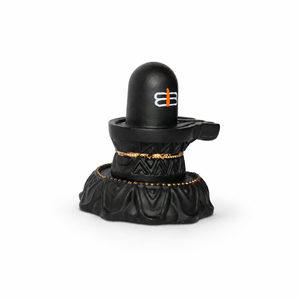 Statue artisanale de Shiva Lingam noire avec accents dorés, sculpture religieuse hindoue traditionnelle pour la décoration de table à la maison - Product Image 3