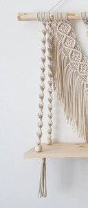 White Cotton Rope Boho Macrame Wall Hanging <b>Shelf</b> with <b>Pine</b> Wood Triangle Shape Decorative Hanging <b>Shelf</b> for Home Decor - Product Image 3