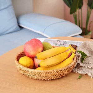 Round Rattan Storage <b>Tray</b> with Rolled Edge Handmade Eco-Friendly Vintage Tableware for Bread Nuts & Candy - Product Image 2