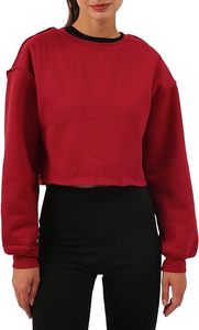 Sweat-shirt oversize en molleton de coton pour femme, décontracté, à manches longues, col rond, pull doux, haut tendance pour l'hiver, chemises à col rond pour femme - Product Image 2