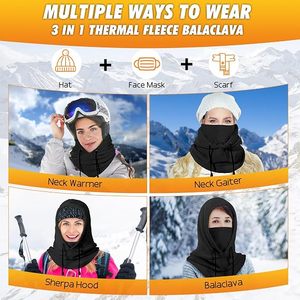 Cagoule thermique en polaire pour l'hiver, coupe-vent, masque intégral avec cordon de serrage, cache-cou pour moto, cyclisme, sports de plein air - Product Image 4