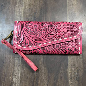 Cartera de mano larga de cuero repujado a mano con diseño floral, elegante y de alta calidad, para mujer, con tarjetero y monedero. - Product Image 4