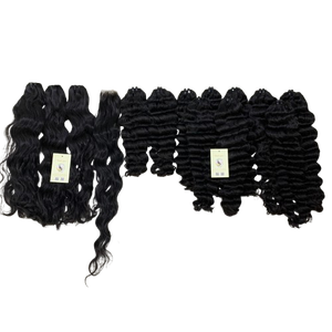 Haute qualité vague profonde brut vietnamien cheveux humains Double dessiné Machine trame naturel noir faisceau doux Curl vague Extensions - Product Image 1