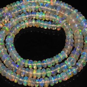 Perle de cocarde polie lisse opale éthiopienne 16 pouces 3MM environ pierre faite à la main de feu multi flashy pour la fabrication de bijoux pierre naturelle - Product Image 1