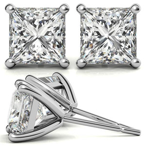 Pendientes de oro de 18k con diamantes auténticos, corte princesa, diamantes VS1, joyería para mujer, regalo, recuerdo de compromiso - Product Image 1