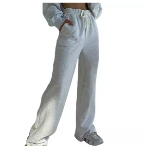 Women's Wide Leg Loose Pants 100% Cotton Solid Color <b>Elastic</b> <b>Waist</b> Casual Full Length Terry Fabric Summer Quick Dry Breathable - Product Image 3