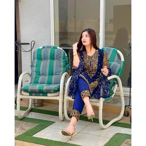 Designer Blue Polyester Free-Size Salwar Kameez <b>Top</b> Bottom and Dupatta for <b>Indian</b>/Pakistani Party Wear - Product Image 4