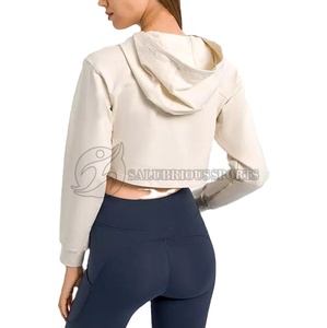High Quality Customized Women's <b>Winter</b> Crop <b>Top</b> Hoodie Casual Pullover Streetwear Washed Techniques Hooded Collar - Product Image 3
