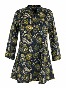 Robe midi à manches longues et col en V à imprimé floral pour les fêtes et les occasions décontractées - Product Image 6