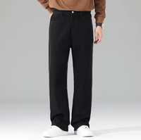 Jean en denim décontracté pour homme, taille haute, coupe droite ample, délavé clair, léger et confortable, idéal pour l'été, noir