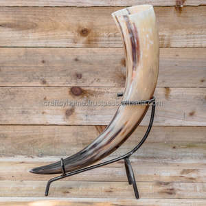 100 % NATURAL BUFFALO/OX HORN BEST QUALITY HANDMADE VIKING <b>DRINKING</b> HORN WITH METAL <b>STAND</b> BY CRAFTSY HOME - Product Image 2
