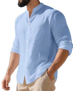 Chemise d'été pour homme, tissée, respirante, col montant, couleur unie, décontractée, confortable, manches longues, en provenance du Bangladesh - Product Image 4