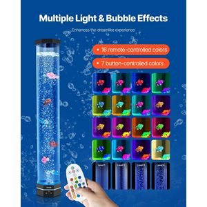 Tube à bulles sensoriel lumineux de 80 cm avec 6 poissons flottants et 16 effets de couleur, télécommande, lampe à bulles sensorielle pour aquarium - Product Image 3