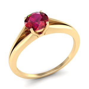 Anillo de Compromiso REYES de Alta Calidad en Oro Amarillo Sólido de 14K con Diamantes para Mujer, Corte Redondo, Gema de Rubí de 0.84Ct, Joyería Fina - Product Image 2