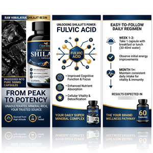 Cápsulas de Shilajit Orgánico, Ricas en Ácido Fúlvico, Potenciador de Energía y Vitalidad, Suplemento Herbal a Base de Plantas, Marca Privada OEM - Product Image 2