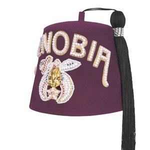 Shriners Burgundy Wool Fez <b>Hat</b> with One Row Rhinestone Letters Premium Custom Ceremonial Headwear - Product Image 2