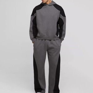 Ensemble de survêtement évasé 2 pièces personnalisé pour homme, 100 % coton, avec pantalon évasé et sweat à capuche, couleur gris - Product Image 3