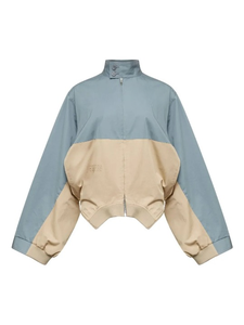 Color Block Bomber windbreaker Jacket Stand Collar Zipper Closure Loose Fit Regular Sleeve Unisex Casual Autumn Style Spliced - Product Image 1