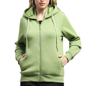 Sudadera con capucha y cremallera para mujer, de color liso, manga larga, de algodón tejido transpirable, estilo otoñal, corte regular - Product Image 1