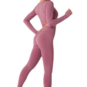 Ensemble de yoga taille haute 2 pièces, ensemble de yoga à manches longues pour femmes, vêtements de yoga respirants pour l'été, tissu extensible, ensemble de yoga 2 pièces - Product Image 3