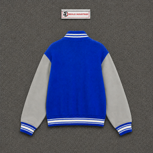 Chaqueta universitaria azul de lana con mangas gris claro, chaqueta bomber de béisbol de primera calidad para hombre y mujer, chaqueta Letterman al por mayor - Product Image 6