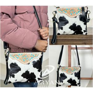 Nuevo Bolso Bandolera de Cuero Vacuno con Diseño Floral, Gran Capacidad, Estilo Occidental, para Hombro o Muñeca - Product Image 1