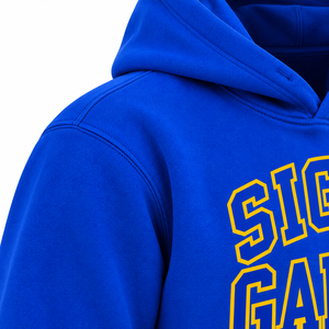 เสื้อฮู้ดสีน้ำเงินรอยัล Sigma Gamma Rho พร้อมตัวอักษรกรีกแบบซ้อนสีเหลือง กระเป๋าจิงโจ้ เสื้อสเวตเชิร์ตสำหรับชมรมนักศึกษา - Product Image 6