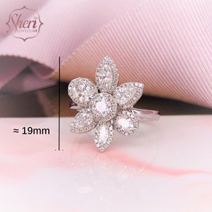 [Sheri Jewels] Attractive Flower Elegant Irregular Shape 1.46ct SI1-2 Natural Diamond 18K Solid White Gold Ring <b>Gift</b> to Her - Product Image 2