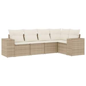 Conjunto de Sofás de Jardín de Ratán Sintético Beige Modular Moderno, Muebles de Exterior con Cojines de Espuma de Alta Densidad - Product Image 4