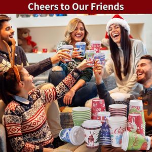 Bicchieri di Carta Natalizi da 12oz con Coperchi per Caffè e Cioccolata Calda, 10 Design, con Manicotti Natalizi - Product Image 1