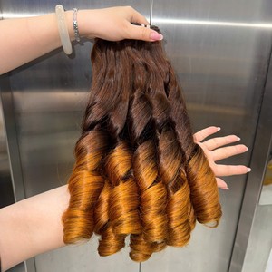Extensions de cheveux humains vietnamiens vierges Remy, double trame, bouclés rebondissants Funmi, nuances orange, double densité, permanentés - Product Image 1