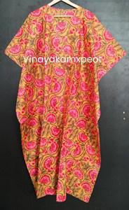 Kimono con Estampado Floral Hecho a Mano para Mujer, Elegante, Cuello en V, Ropa de Casa de Algodón, Versátil, Informal, Bordado Midi, Transpirable - Product Image 5