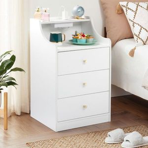 Comodino in Truciolato Bianco con Finitura Opaca Triamine, Maniglia Affusolata Oro, 45*35*73cm, Tre Cassetti e 1 Porta Wireless - Product Image 4